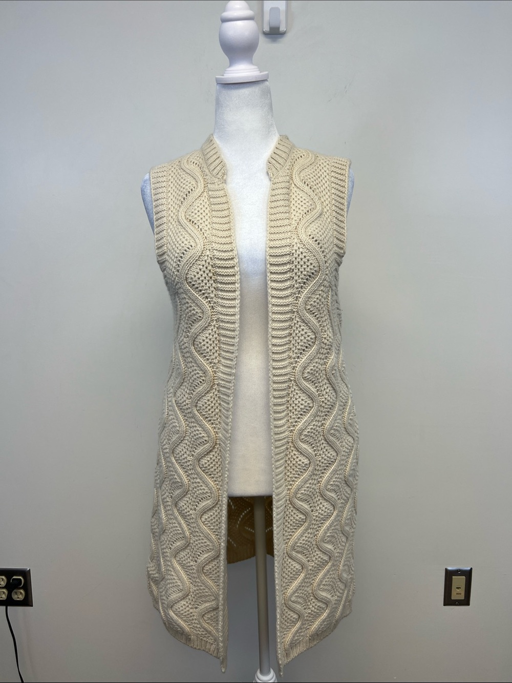 Coco + Carmen Women’s Chunky Knit Cream Cottagecore Boho Long Cardigan Vest S/M